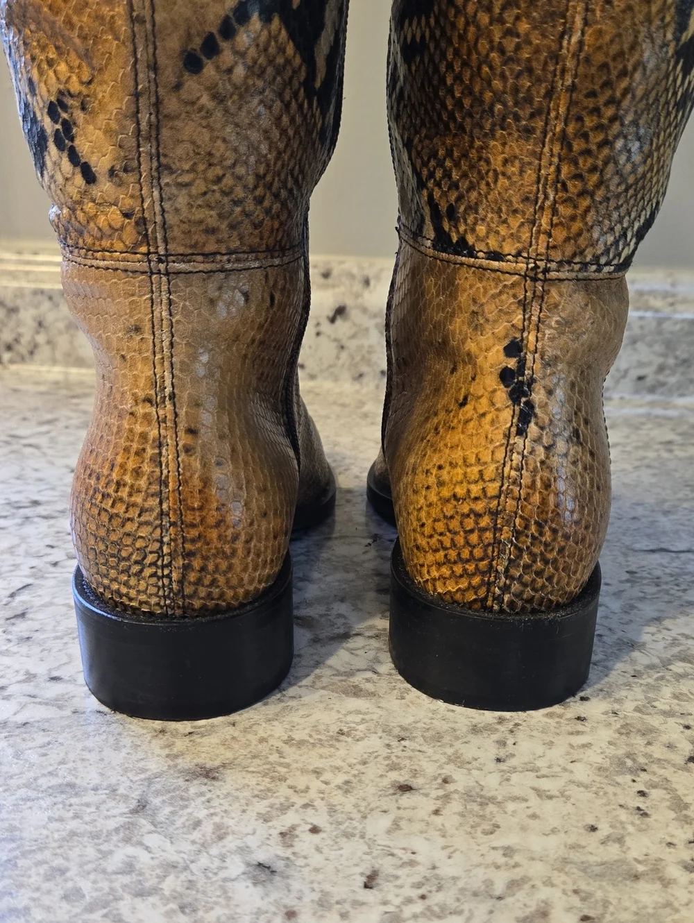 Aquatalia Italian Weatherproof Black & Camel Snake Leather Boots